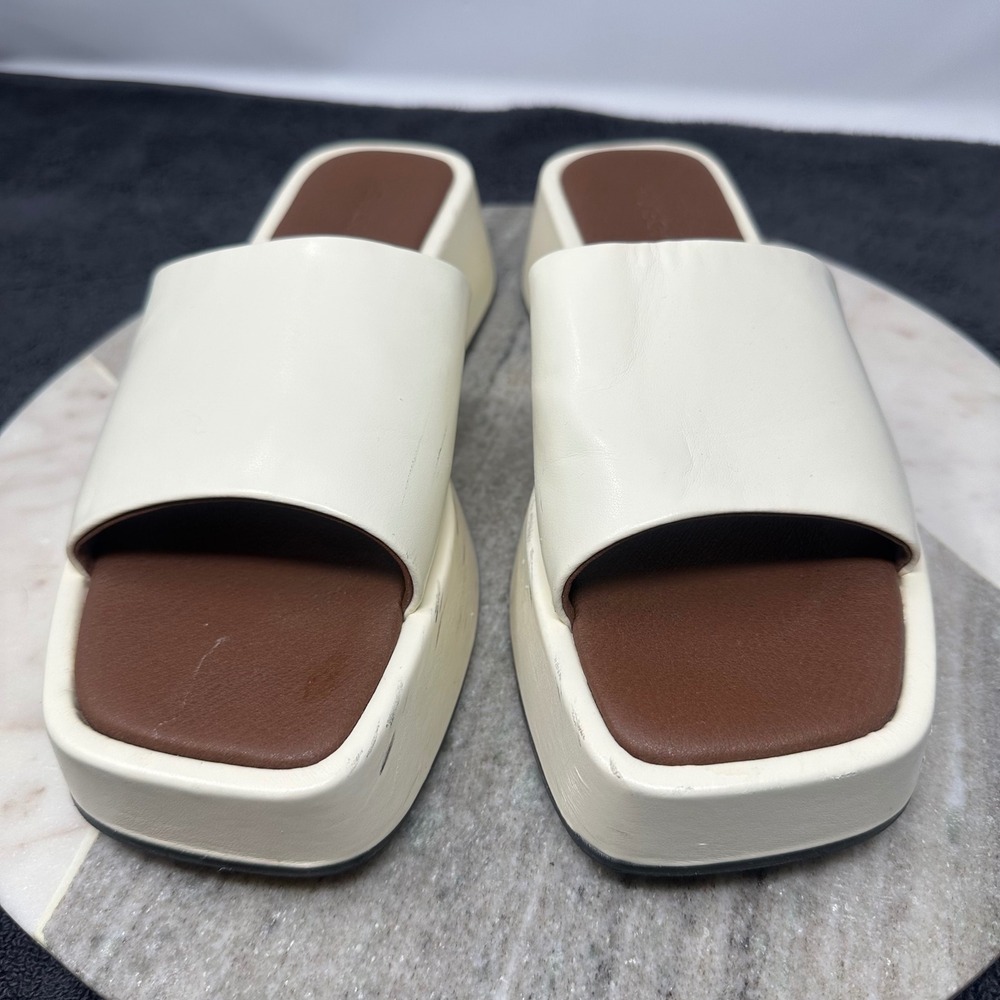 Svegan Cream Platform Slide Sandals Square Toe Vegan Leather Spain Siz 38 US 7.5